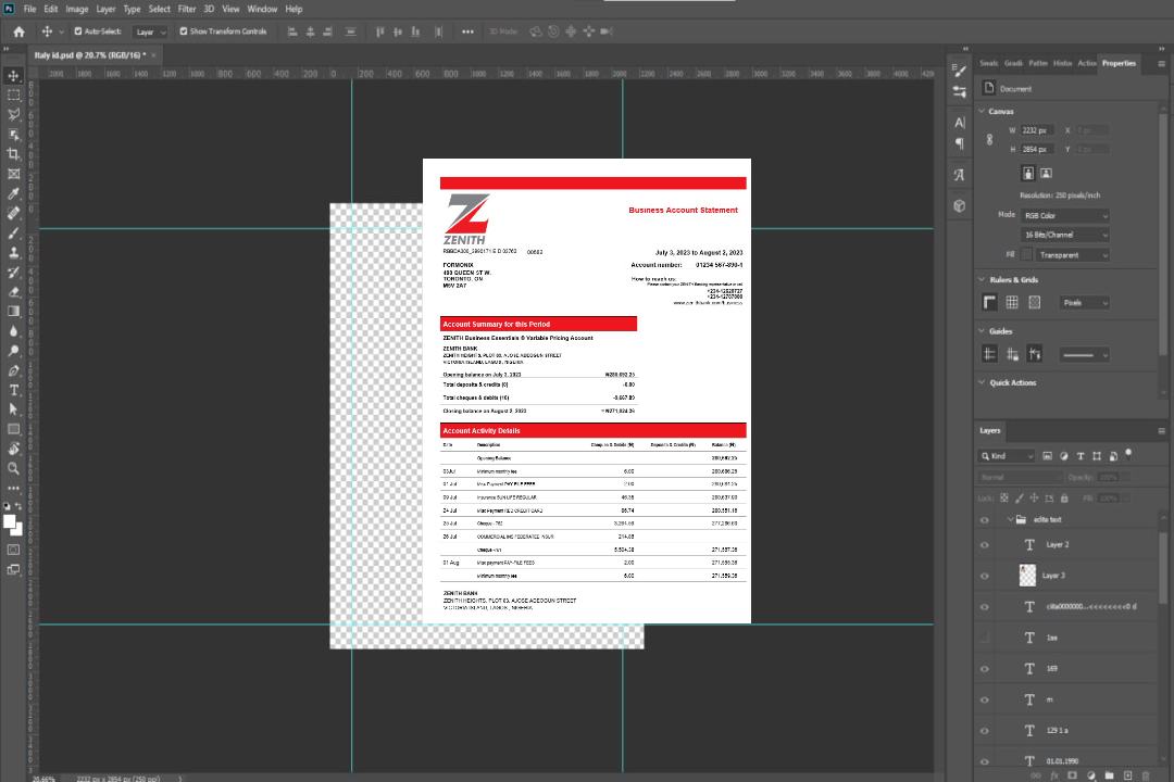 Modèle Word et PDF de relevé de compte courant d'entreprise Zenith Bank template